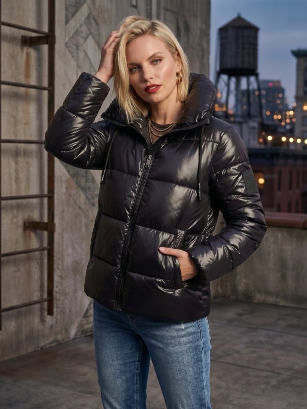 DKNY Jeans Funnel-Neck Lightweight Puffer Jacket - DJBJ6113 - Small